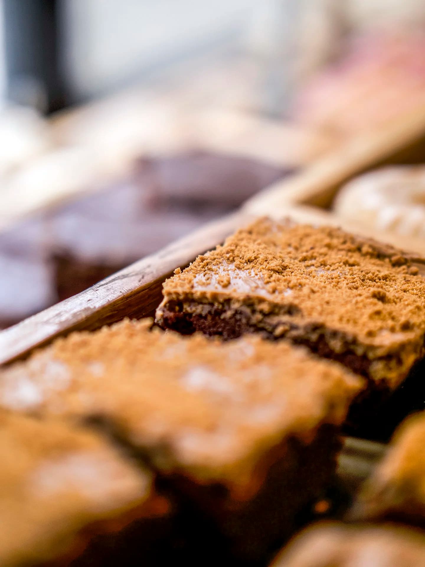 A Lotus Biscoff chocolate brownie, close up.